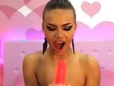 Pink dildo deepthroating by a hot chick DTD