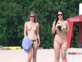 Dashing young nudist chicks have fun at the beach