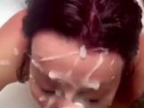 Redhead Horny Wife Huge Facial Ever in Bathtube