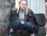 Girls caught peeing behind the warehouse Outdoor spy pe
