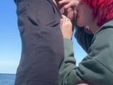 Emo ex girlfriend almost caught blowing on the beach