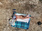 Hairy Nadia Sunbathing Nude in the Mediterranean