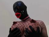 Hooded latex bimbo