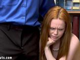 Classy redhead teen thief with huge nipples punished