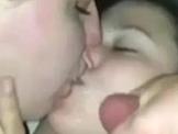 Slut Wife and Girlfriend Painted with Cum while Kissing