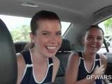 College cheerleaders licking and fingering in the car