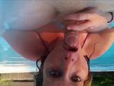 She sucks his cock in the pool