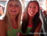 Horny college babes making out in school bus 