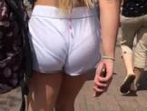 Voyeur  Blonde hair and white shorts