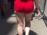 long hair fat ass red shorts