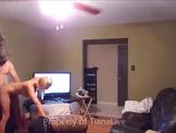 Wife fucks pizza delivery guy while husband spies on th